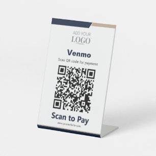 Contactless Checkout QR Code Scan to Pay Navy Gold Pedestal Sign