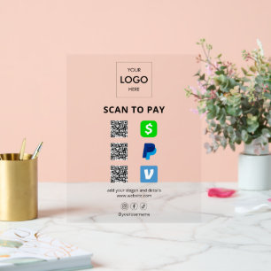 Contactless Payment Business Logo QR Code Acrylic Sign