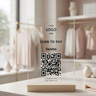 Contactless Payment QR Code Business Logo Acrylic Sign