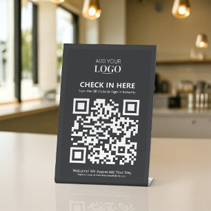 Contactless QR Code Digital Sign-In Business Logo Pedestal Sign