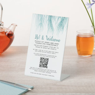 Contactless QR code guest register palm Pedestal Sign