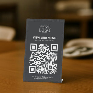 Contactless Qr Code Restaurant Black & White Logo Pedestal Sign