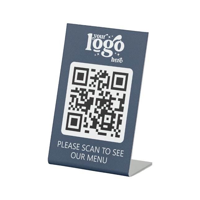 Contactless  QR Code Restaurant Menu With Logo Pedestal Sign (Creator Uploaded)