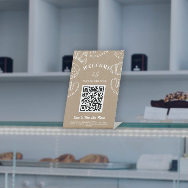 Contactless QR Code Scan to Oreder Menu Bakery  Pedestal Sign (Contactless QR Code Scan to Oreder Menu Bakery Pedestal Sign)