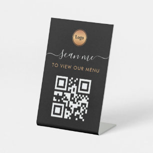 Contactless Scan Me Qr Code Menu Gold Logo Simple Pedestal Sign