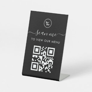 Contactless Scan Me Qr Code Menu Logo Simple Black Pedestal Sign