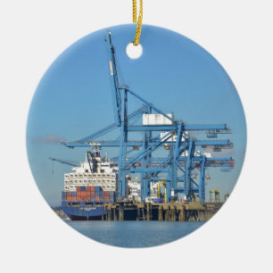 Container Ship Dock Ceramic Tree Decoration
