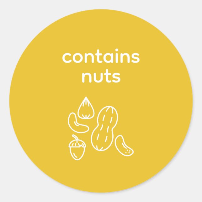 Contains Nuts – Mustard Round Allergen Label (Front)