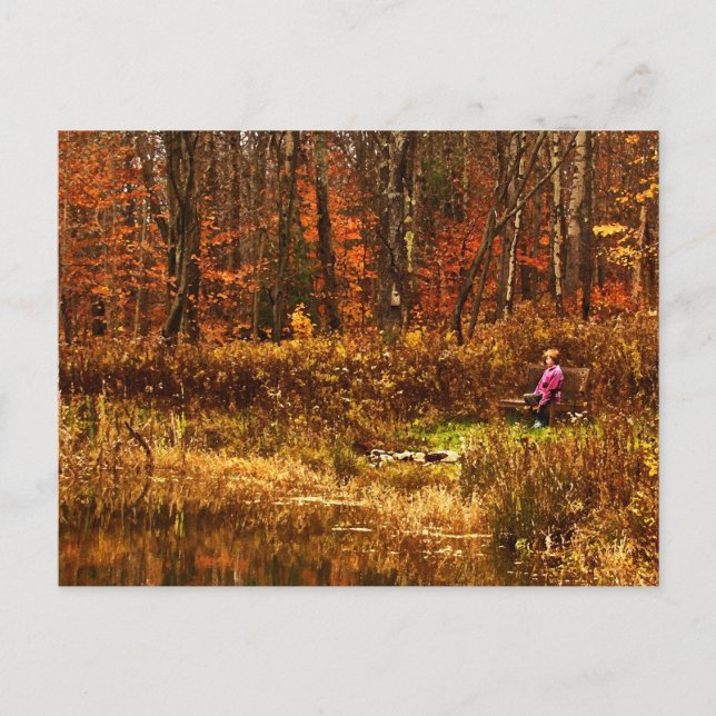 Contemplating Autumn Pond Postcard (Front)