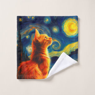 Contemplative Ginger Cat Starry Night Sky Wash Cloth
