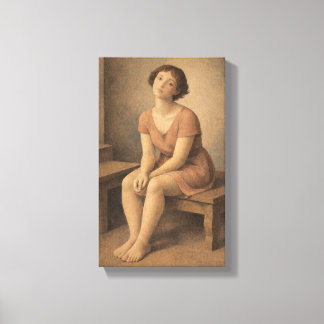 Contemplative girl on wooden bench canvas print