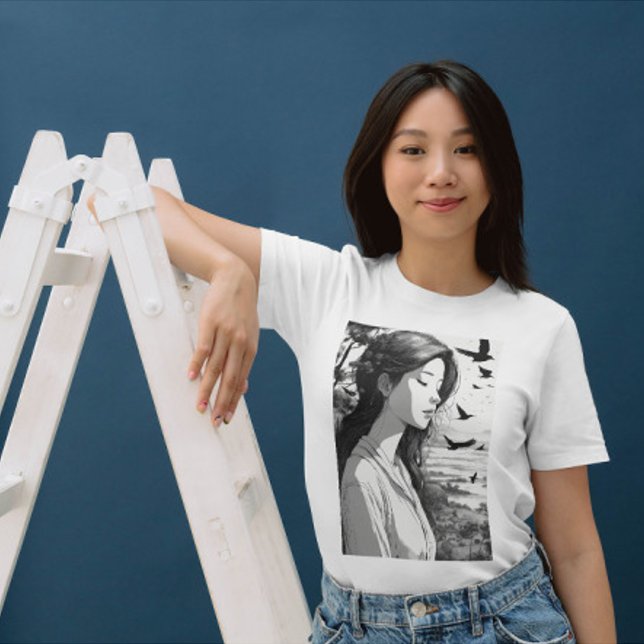 Contemplative Harmony: Manga-inspired Women's  T-Shirt (Creator Uploaded)