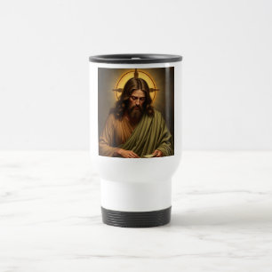Contemplative Jesus with a Halo Travel Mug