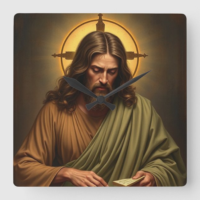 Contemplative Jesus with a Halo Wall Clock (Front)