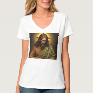 Contemplative Jesus Women's V-Neck Tee Shirt