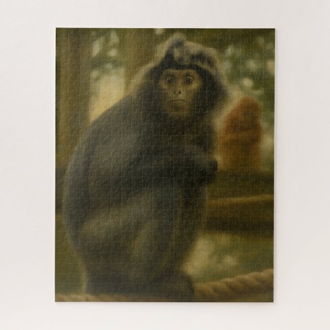 Contemplative Monkey – Serene Wildlife Art Jigsaw Puzzle (Vertical)