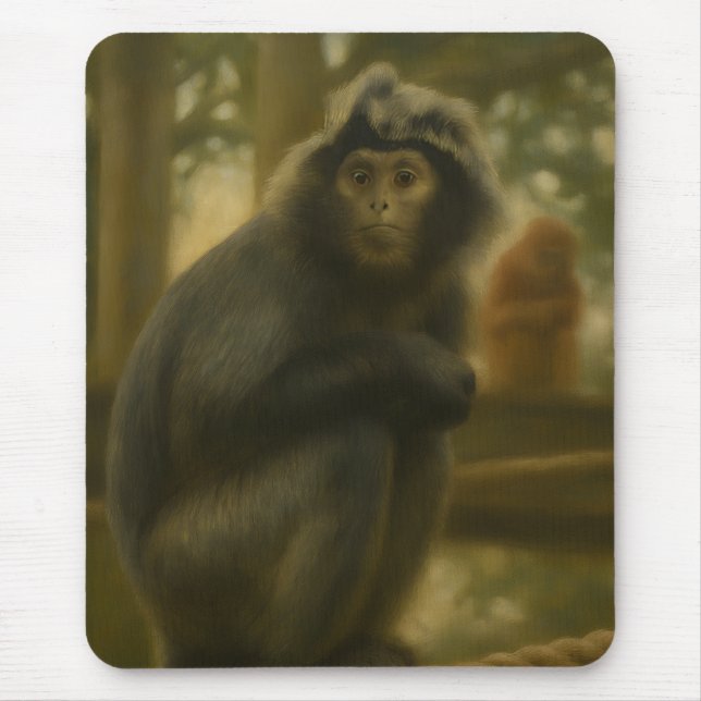Contemplative Monkey – Serene Wildlife Art Mouse Pad (Front)