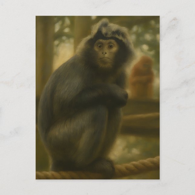 Contemplative Monkey – Serene Wildlife Art Postcard (Front)