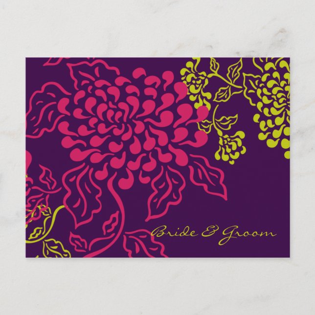 Contempo Floral (Purple Chartreuse) Save the Date Announcement Postcard (Front)