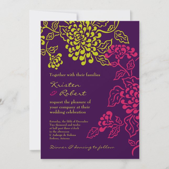 Contempo Floral (Purple / Chartreuse) v.2 Invitation (Front)