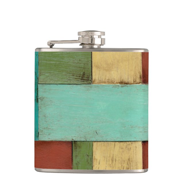 Contempoary Coastal Multicolored Painting Hip Flask (Front)
