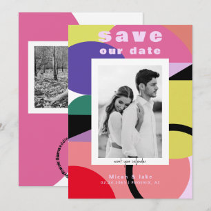 Contemporary 2 Photo Geometric Colourful Save Date Invitation