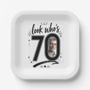 Contemporary 70th Birthday Party Photo Frame Paper Plate