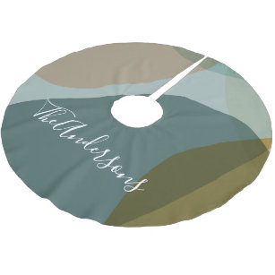 Contemporary Abstract Art in Teal Personalised   Brushed Polyester Tree Skirt