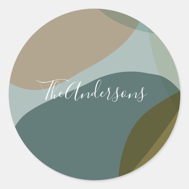 Contemporary Abstract Art in Teal Personalised   Classic Round Sticker (Front)