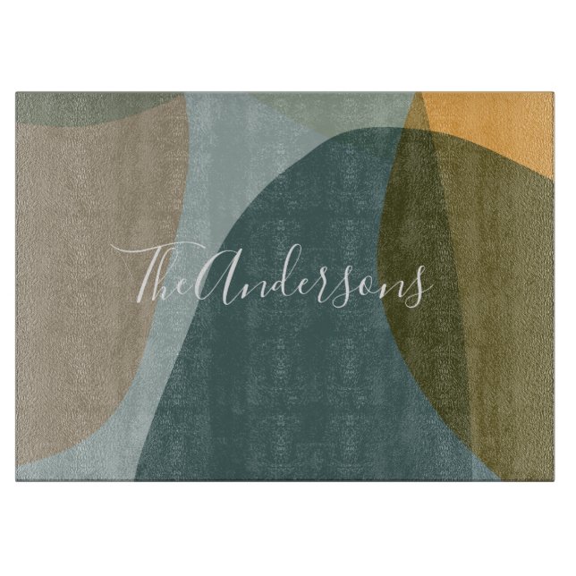 Contemporary Abstract Art in Teal Personalised  Cutting Board (Front)