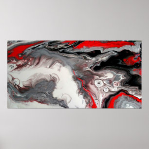 Contemporary Abstract - Black, Silver and Red Poster