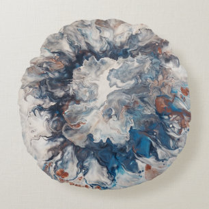 Contemporary Abstract Blue Bronze Gray Cream Round Cushion