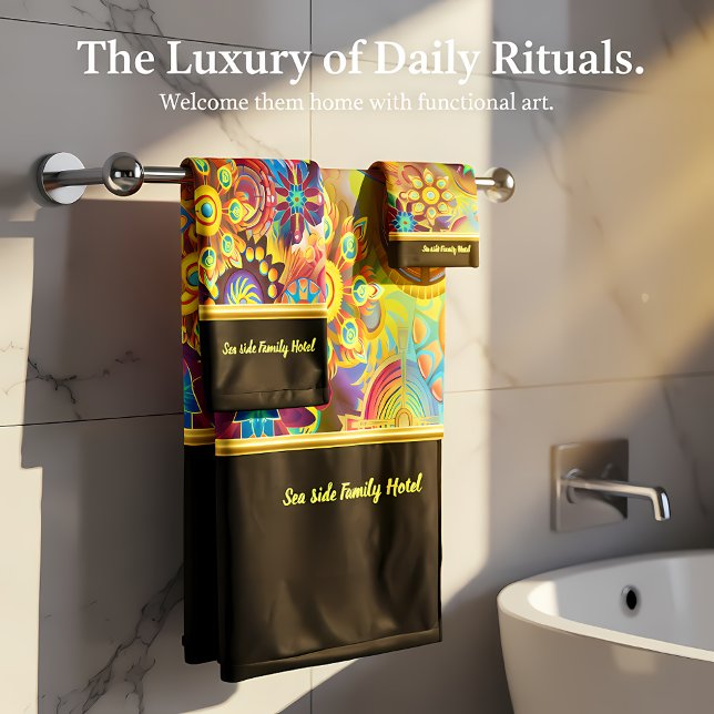 Contemporary abstract in multi colour gold foil bath towel set (Creator Uploaded)