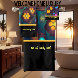 Contemporary abstract in multi colour lantern bath towel set