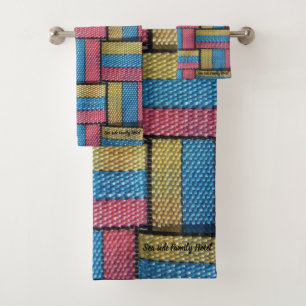 Contemporary abstract in multi colour wicker weave bath towel set