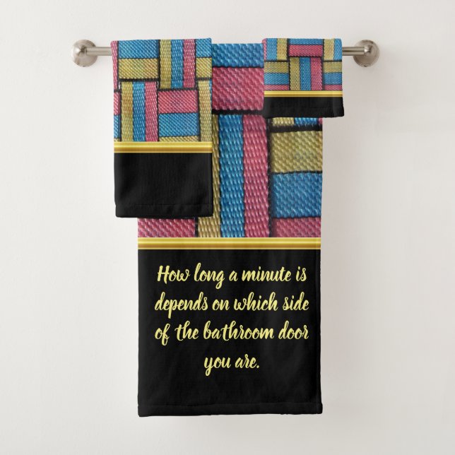 Contemporary abstract in multi colour wicker weave bath towel set (Insitu)