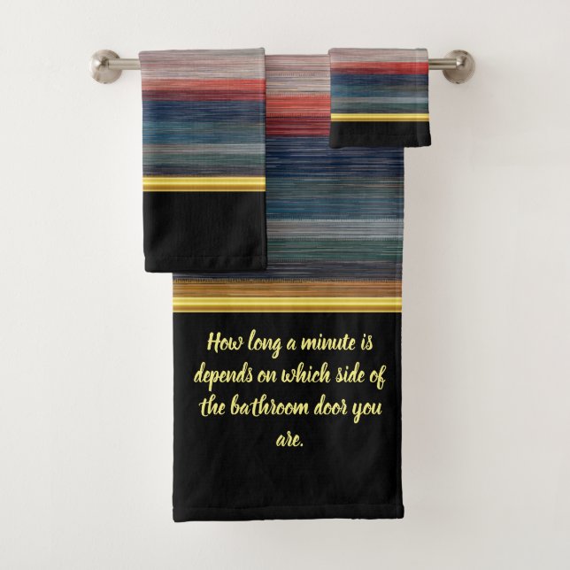 Contemporary abstract in red blue and brown silver bath towel set (Insitu)