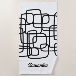 Contemporary Abstract Line Art Black And White Beach Towel