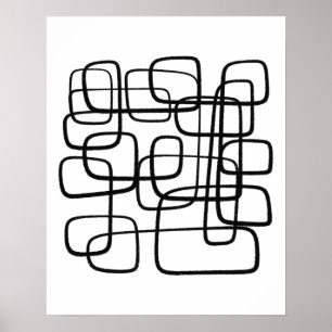 Contemporary Abstract Line Art Black And White  Poster