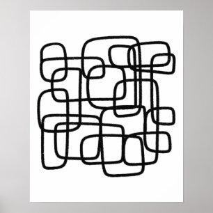 Contemporary Abstract Line Art Black And White  Poster