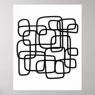 Contemporary Abstract Line Art Black And White  Poster