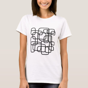 Contemporary Abstract Line Art Black And White T-Shirt