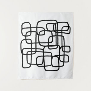 Contemporary Abstract Line Art Black And White  Tapestry