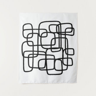 Contemporary Abstract Line Art Black And White  Tapestry