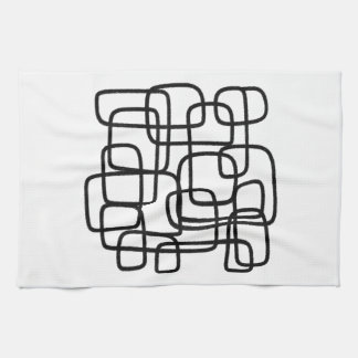 Contemporary Abstract Line Art Black And White  Tea Towel