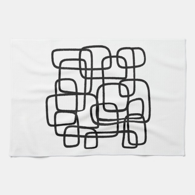 Contemporary Abstract Line Art Black And White  Tea Towel (Horizontal)