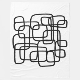 Contemporary Abstract Line Art Black White Blanket