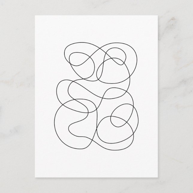 Contemporary Abstract Line Drawing Black and White Postcard (Front)