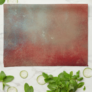 Contemporary Abstract Red Gold Blue Painted Tea Towel