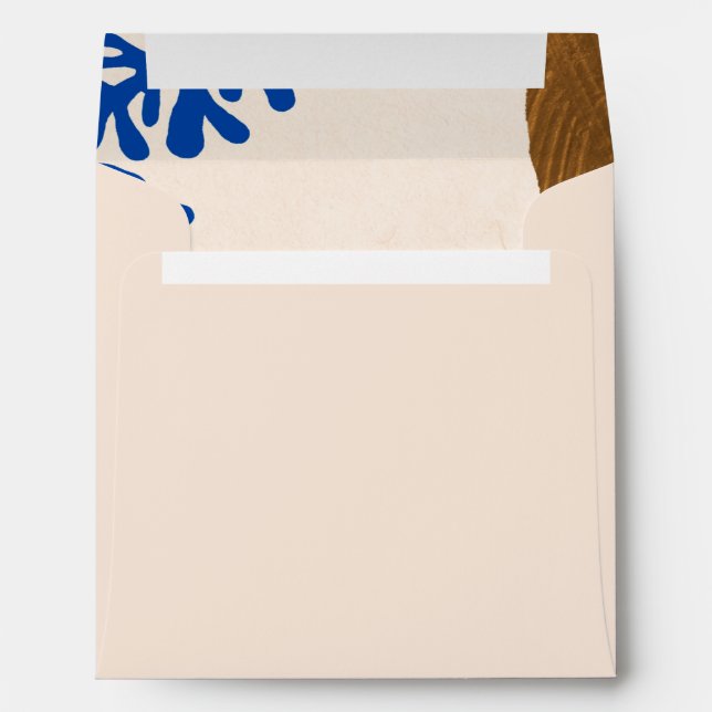 Contemporary Abstract Shapes Art Blue Tan Wedding Envelope (Back (Bottom))